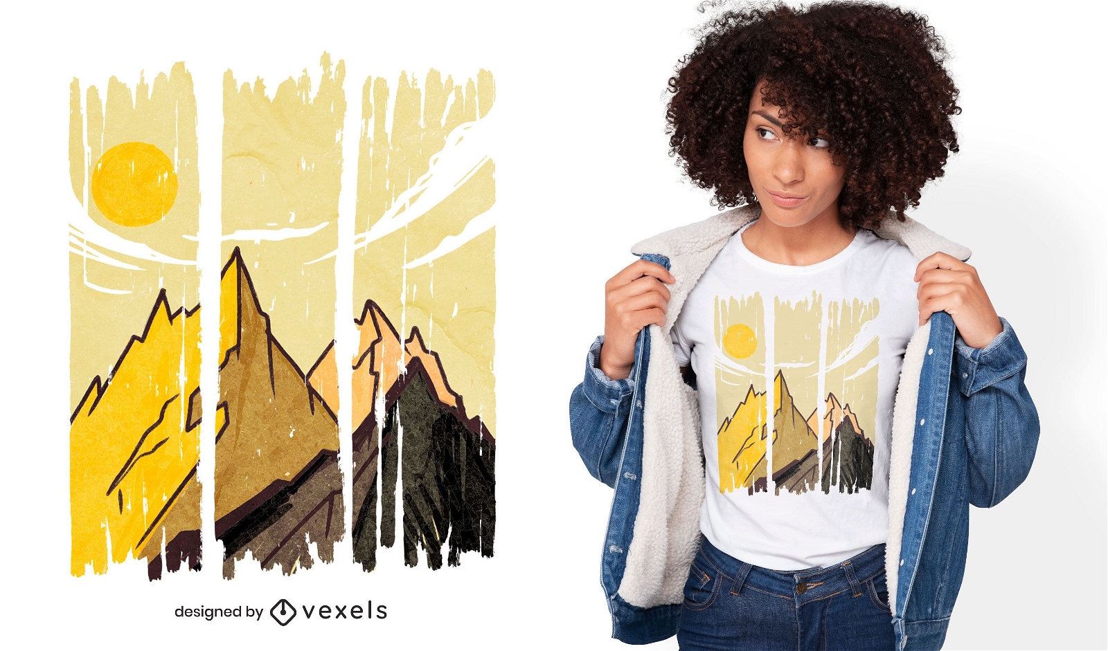 Desenho de t-shirt com traços de paisagem de montanha