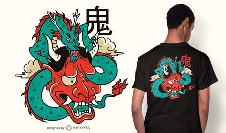 Design de camiseta dragão máscara Oni