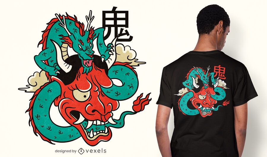 Oni mask dragon t-shirt design Oni mask dragon t-shirt design