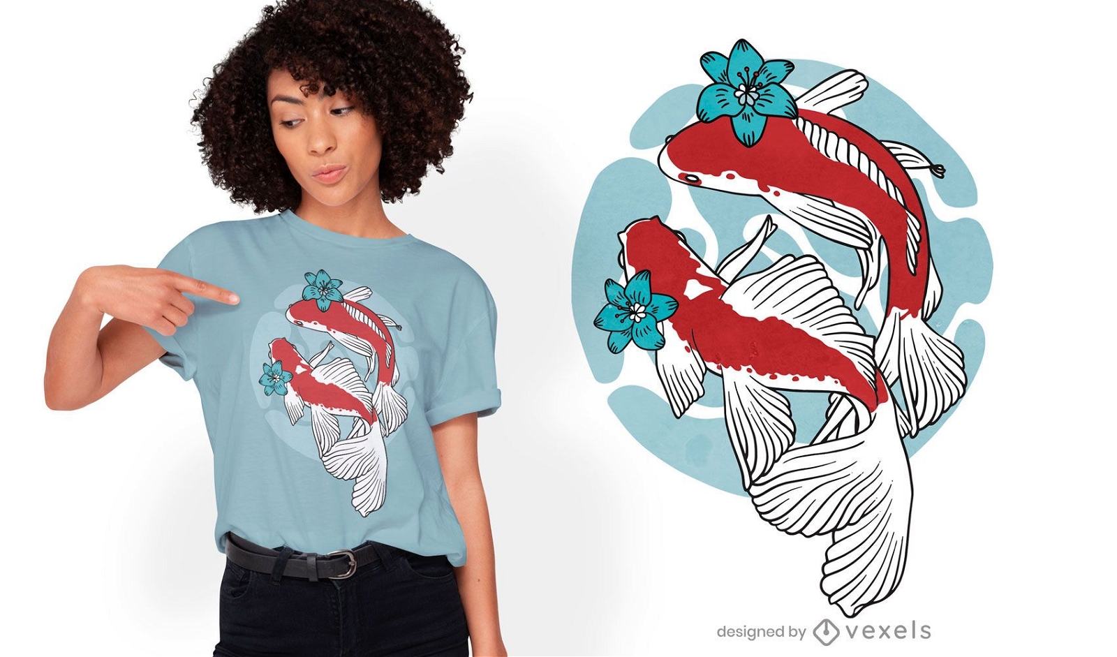 Design de t-shirt de peixes Koi a nadar