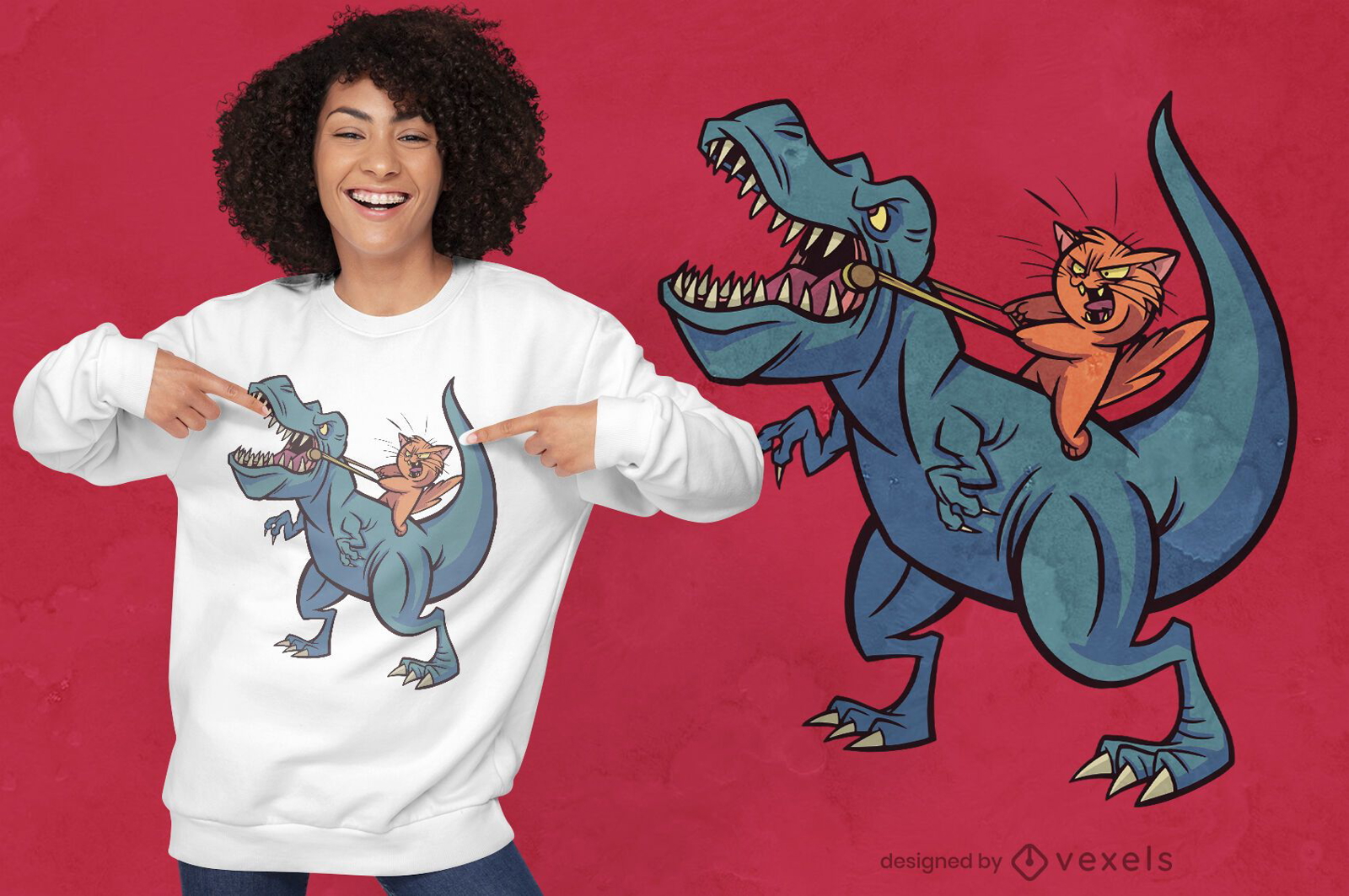 Dise?o de camiseta cat riding t-rex warriors