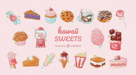 Kawaii sweet elements set