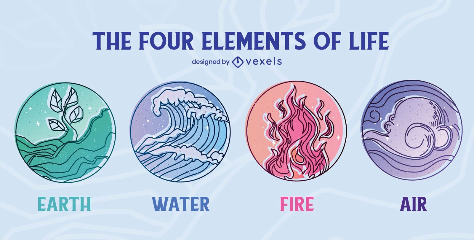 Conjunto de quatro elementos do emblema de vida