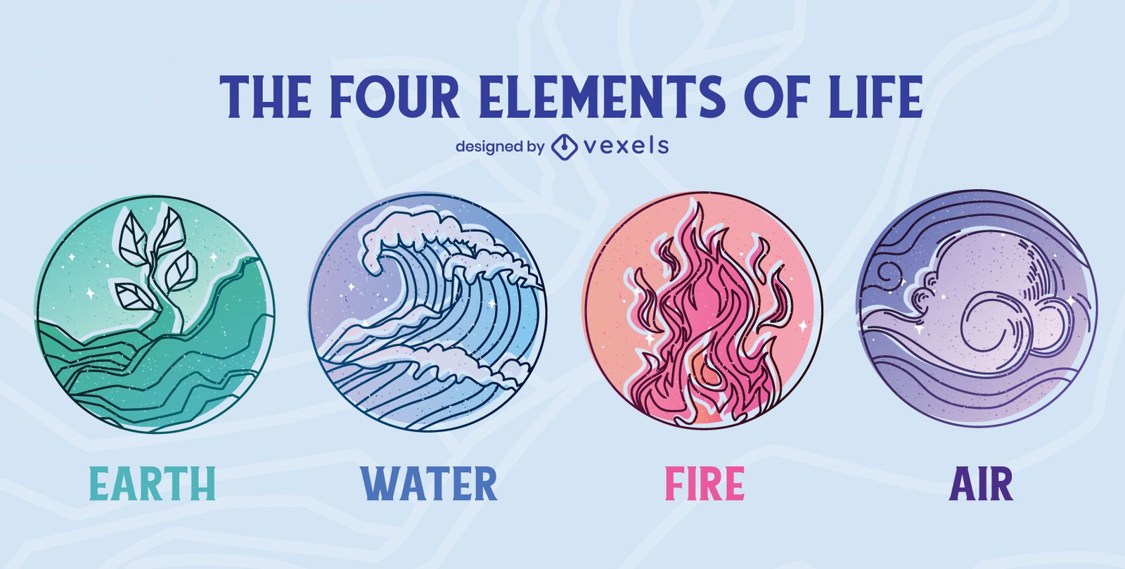 Four Elements Of Life Badge Set Vector Download