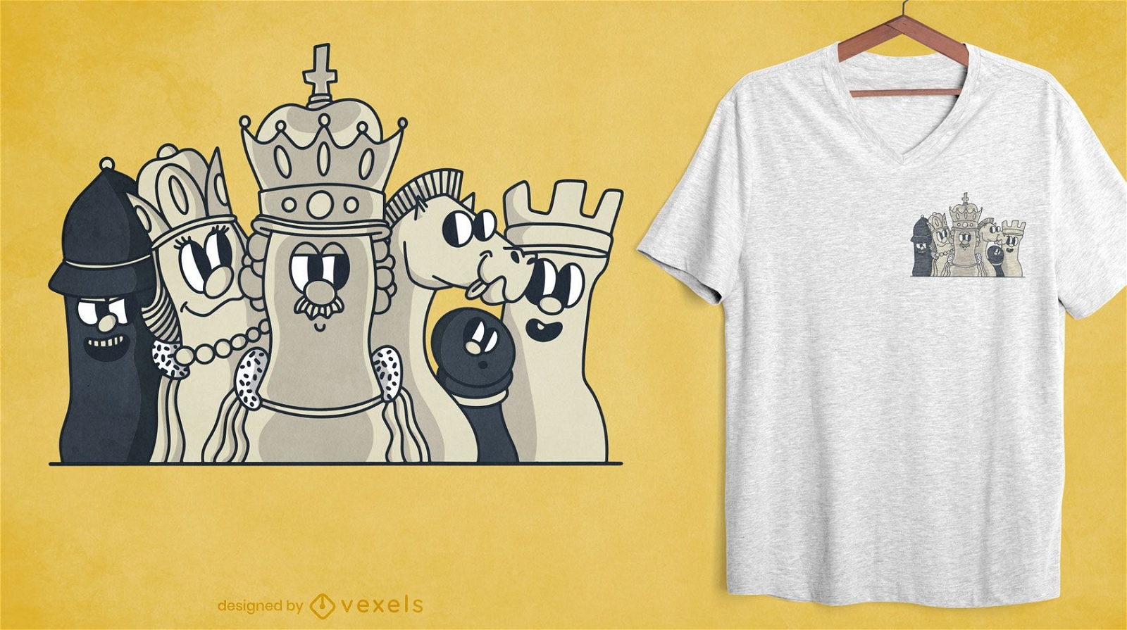 Diseño de camiseta de bolsillo de personajes de ajedrez.