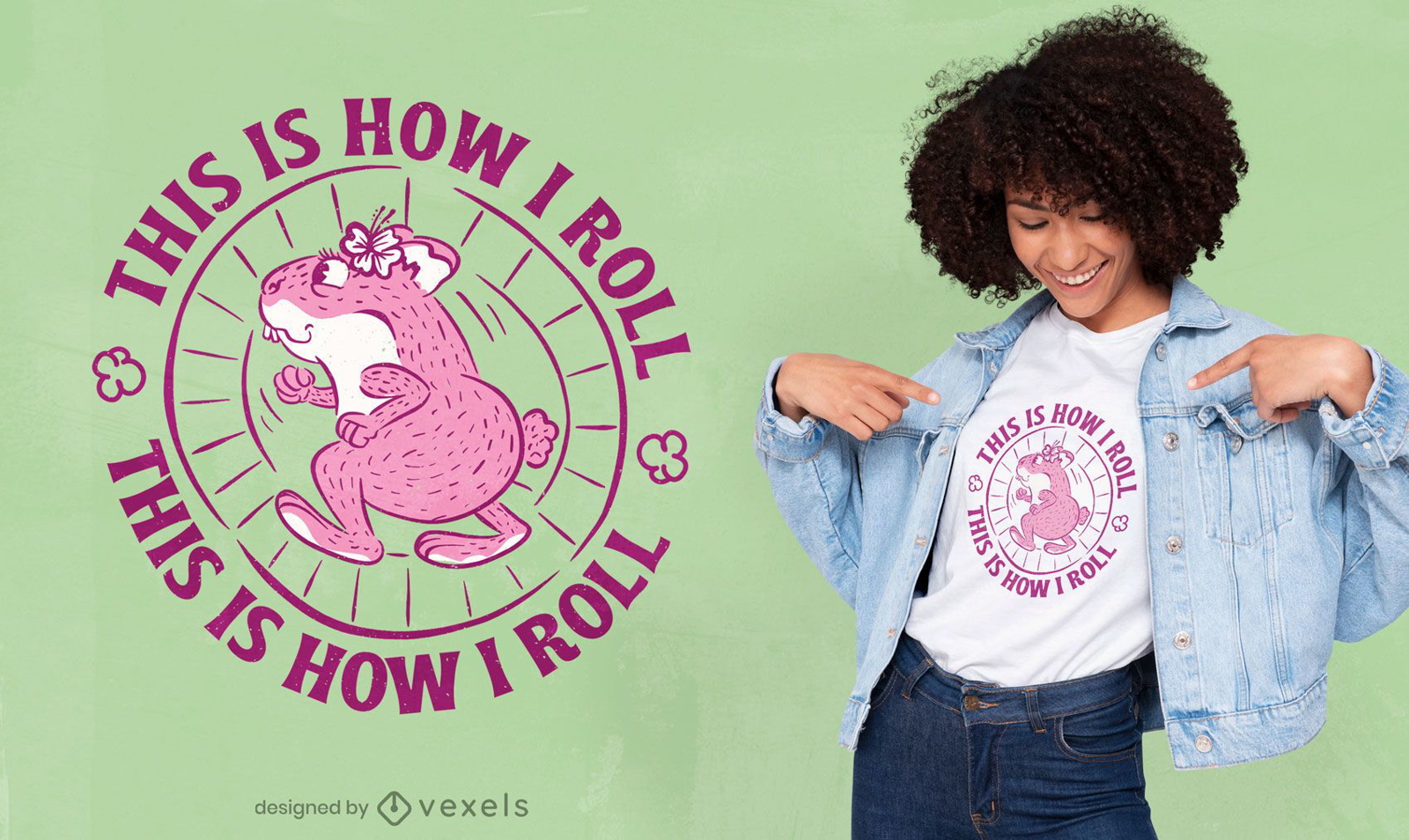 Design de camiseta rosa com roda de hamster