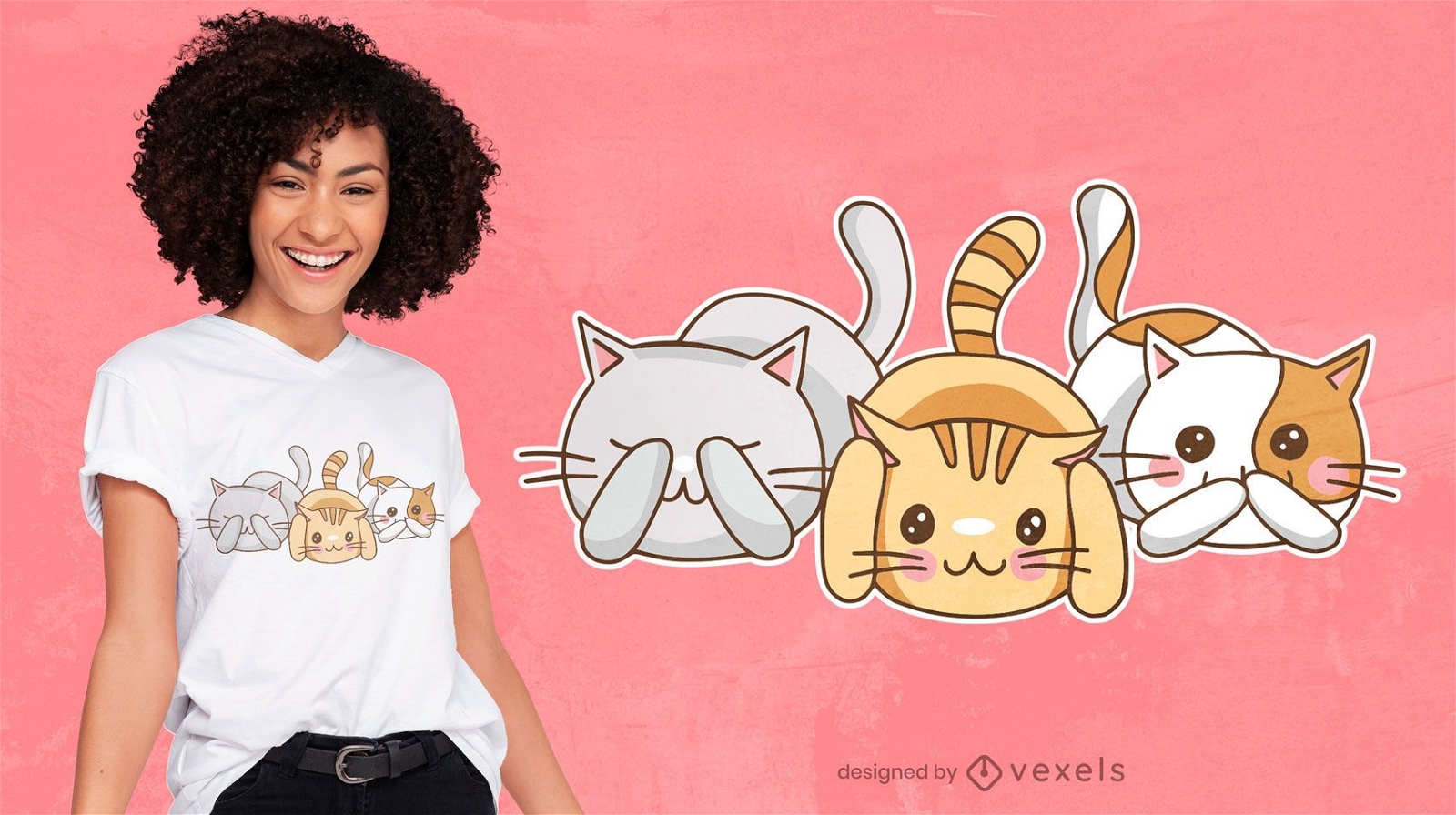 Design de t-shirt de três gatinhos sábios