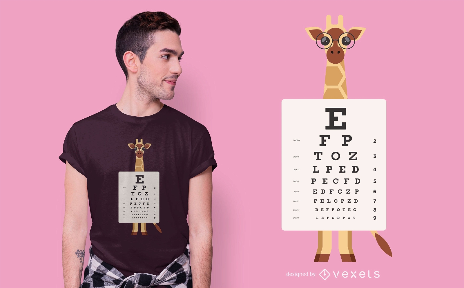 Diseño de camiseta de gráfico optométrico de jirafa