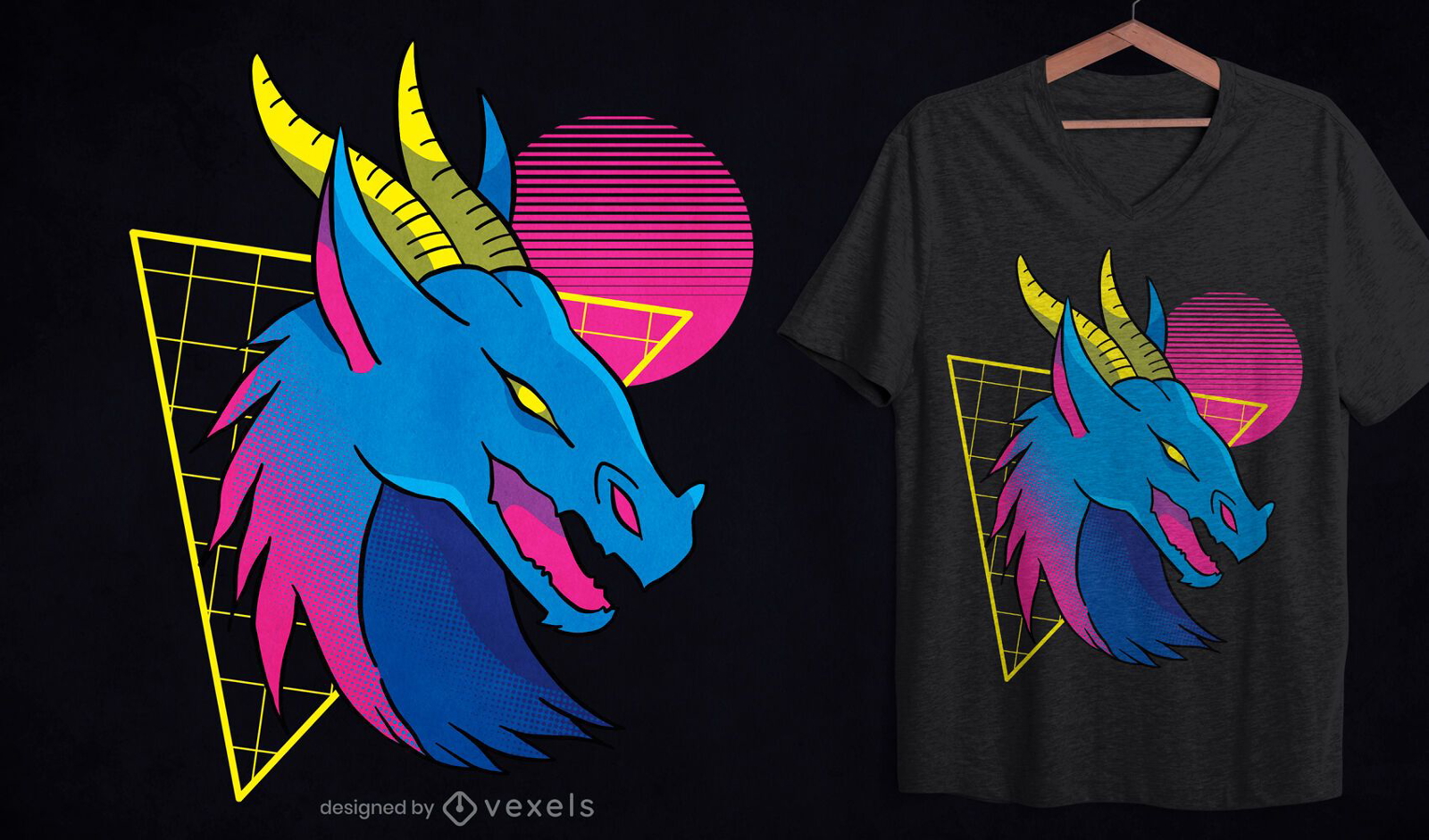 Neon-Drachengesicht-T-Shirt-Design