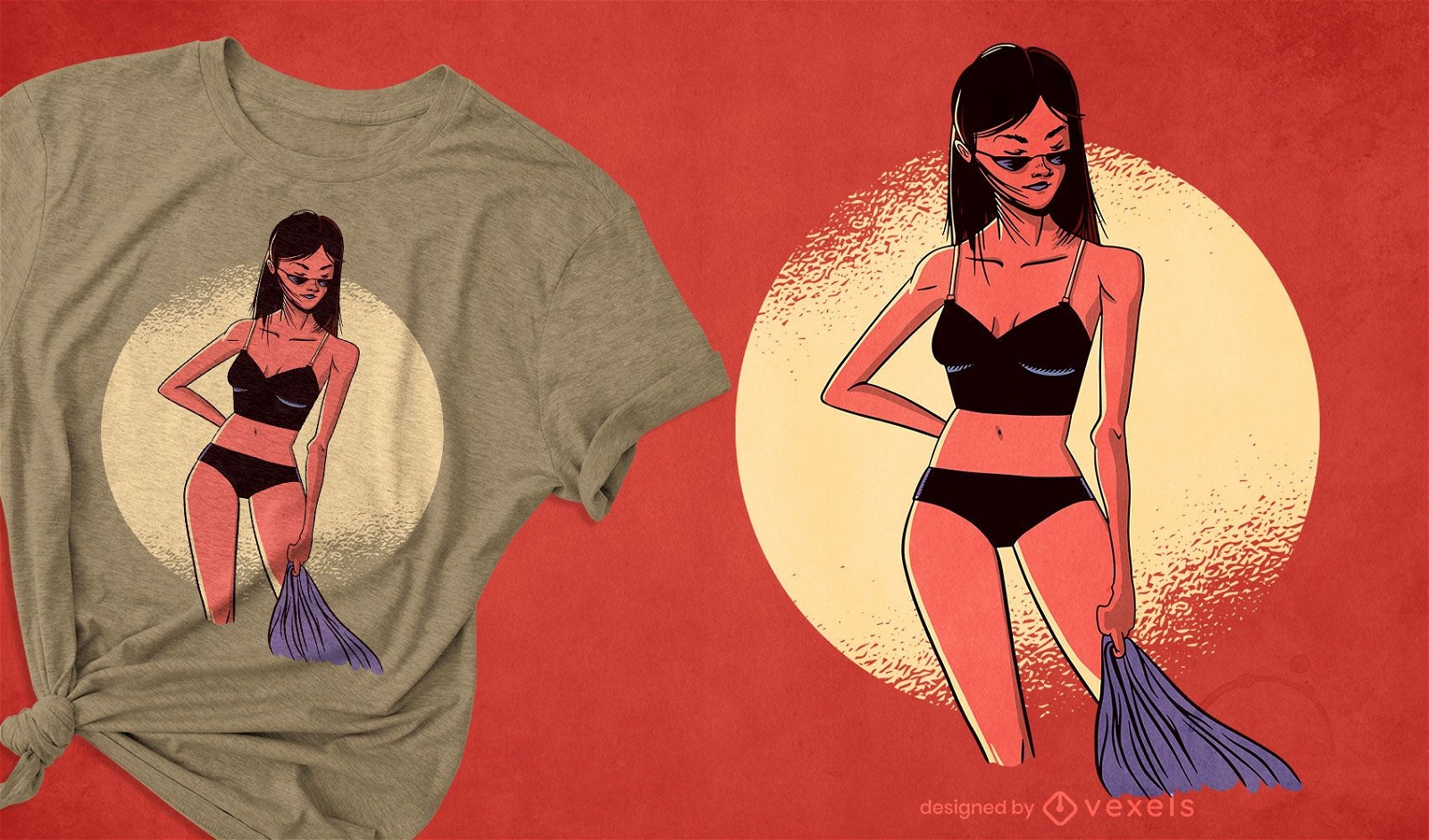 Model with bikini t-shirt design