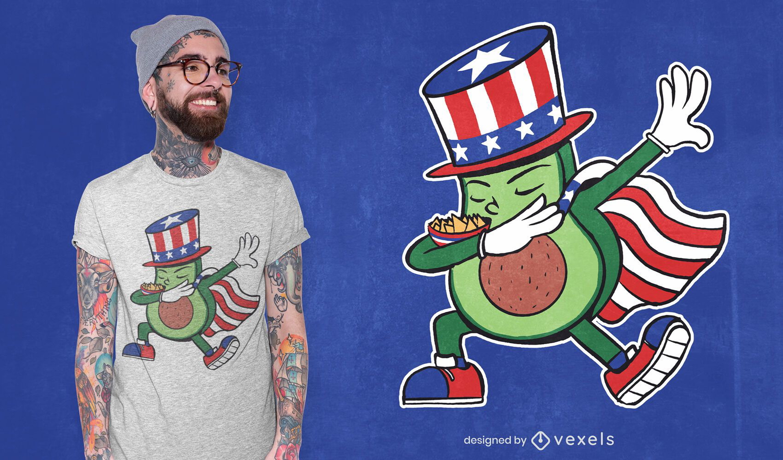 Patriotic avocado dabbing t-shirt design