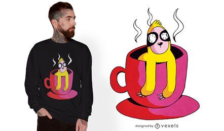 Diseño de camiseta de dibujos animados de café perezoso