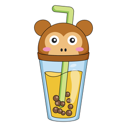 Bubble tea monkey cap color stroke  PNG Design Transparent PNG