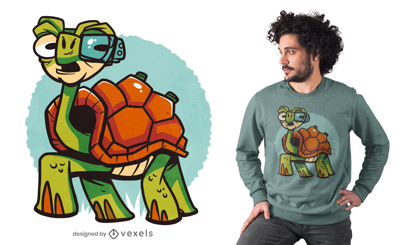 Design de t-shirt de tartaruga ciborgue