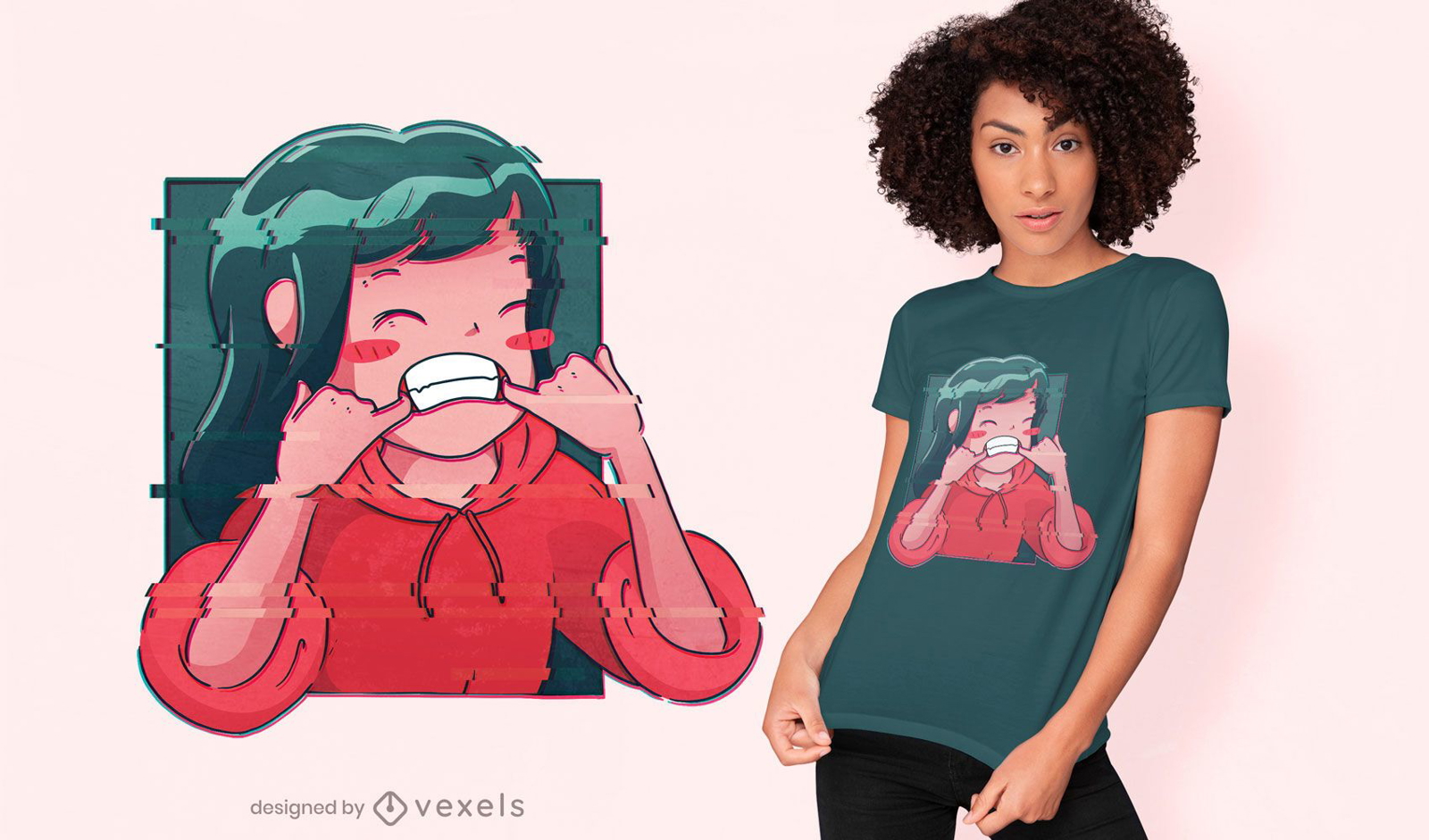 Design de t-shirt de anime glitch girl