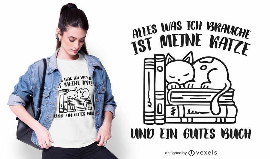 Books and cats German quote t-shirt design Books and cats German quote t-shirt design