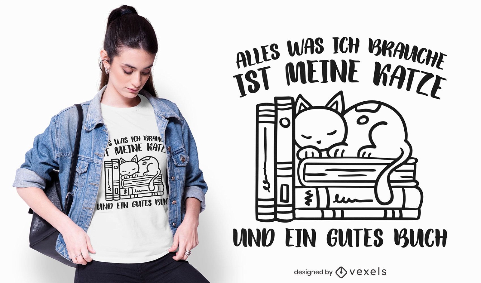 Livros e gatos Design de t-shirt com cita?es alem?s