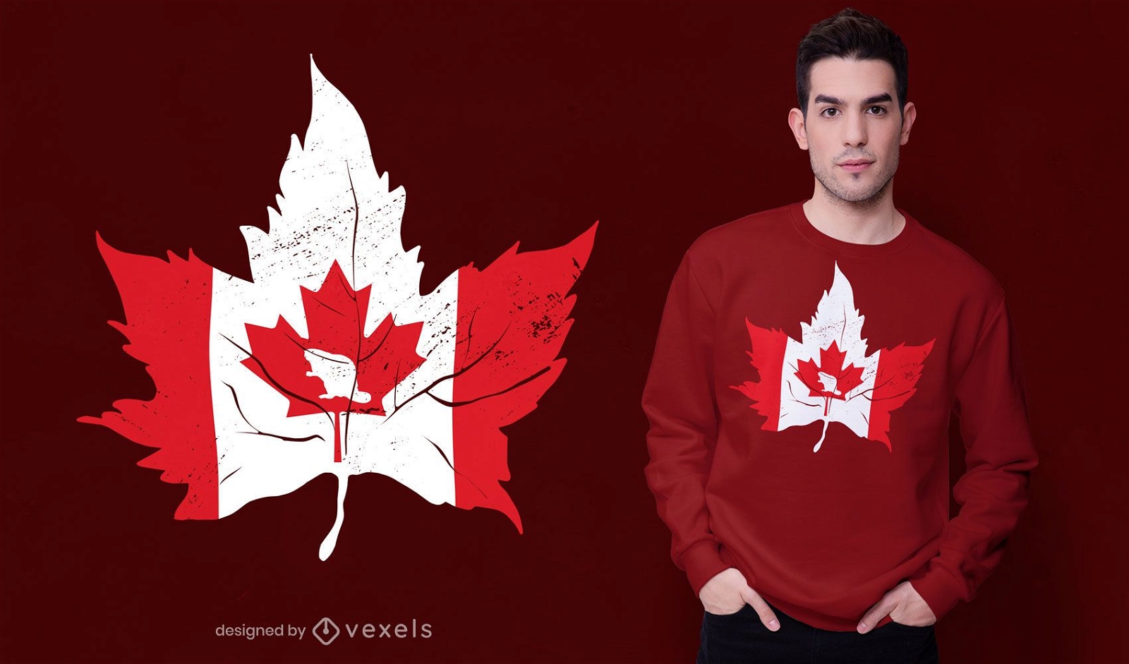 Design de t-shirt com bandeira em folha de bordo do Canadá