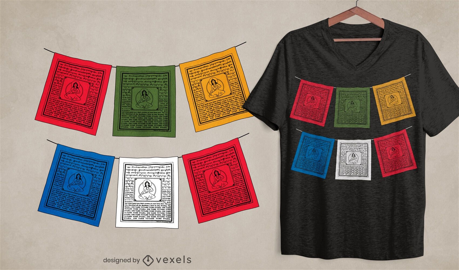 Design de camisetas tibetanas com bandeiras de ora??o