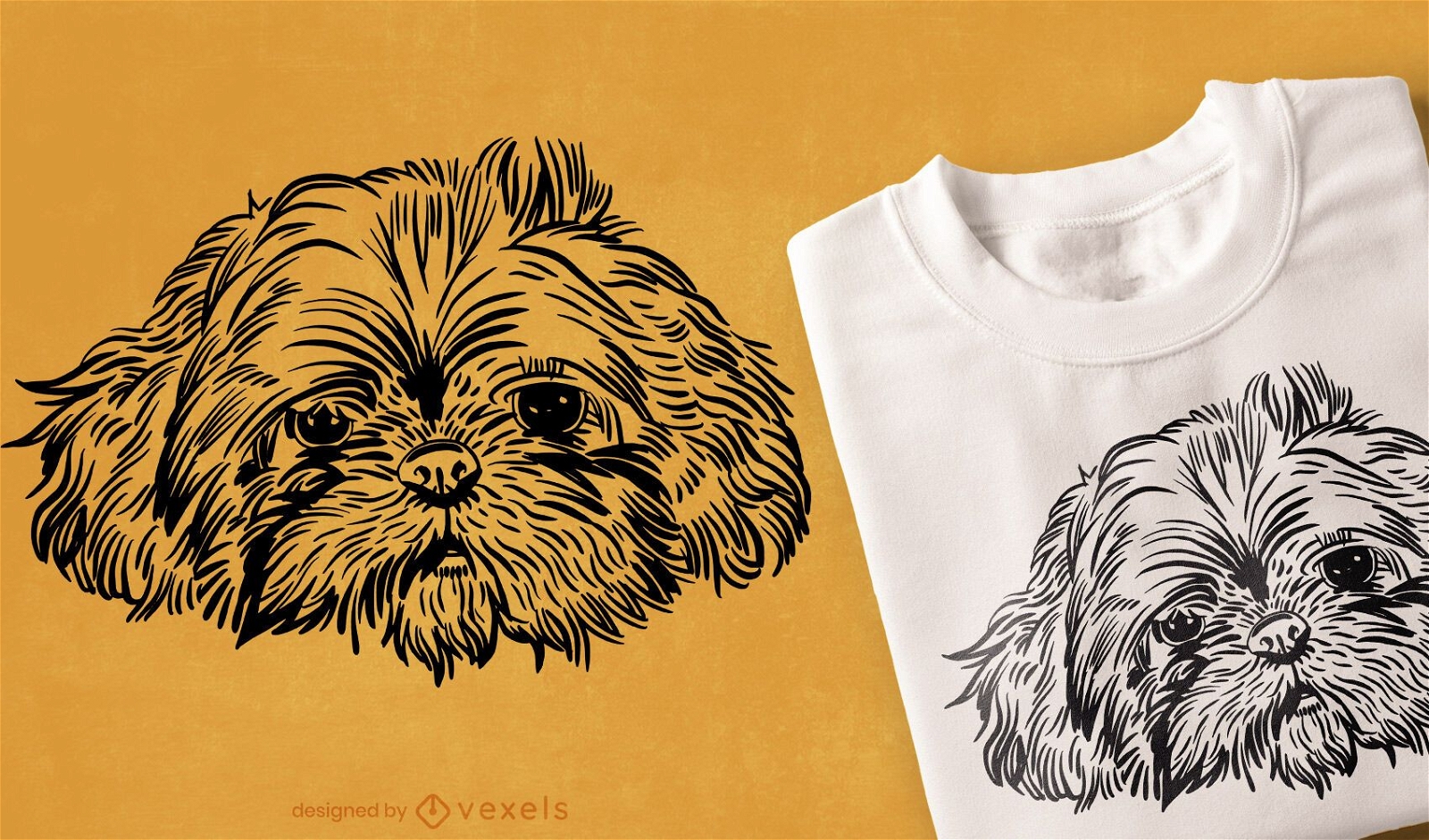 Desenho de camiseta com cara de cachorro desenhada à mão