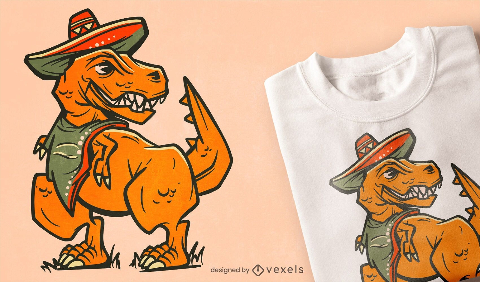Chap?u mexicano com design de camiseta t-rex