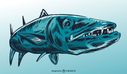 Projeto de ilustração de peixes de espécies de barracuda