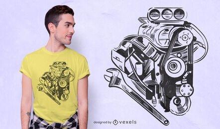 Diseño de camiseta de elemento mecánico de coche.