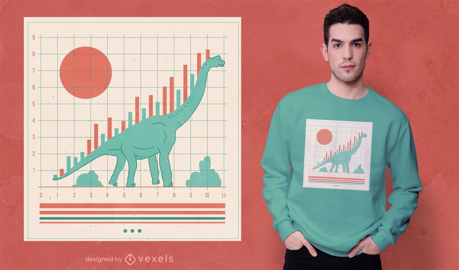 Diseño de camiseta gráfica del mercado de valores de dinosaurios.