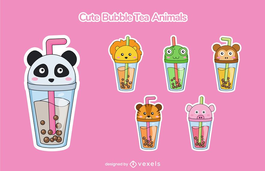Lindo juego de tazas de animales de bubble tea Lindo juego de tazas de animales de bubble tea