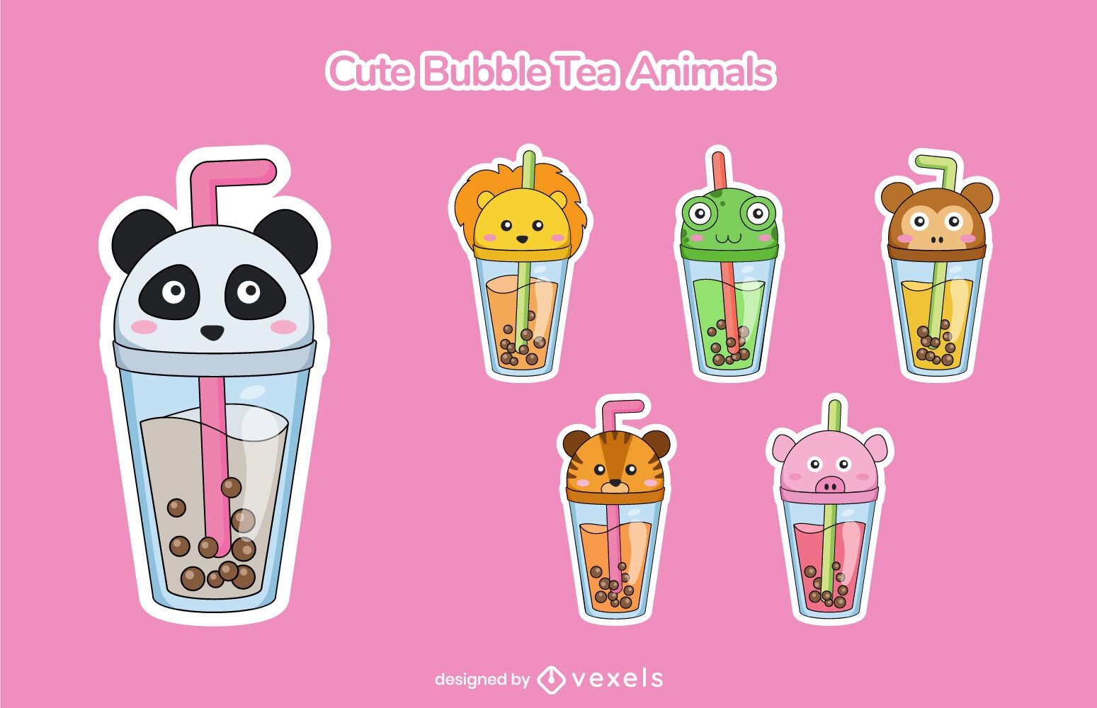 Cute bubble tea animal cup set