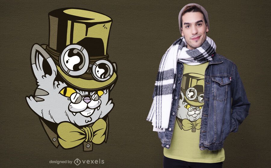 Steampunk cat character t-shirt design Steampunk cat character t-shirt design