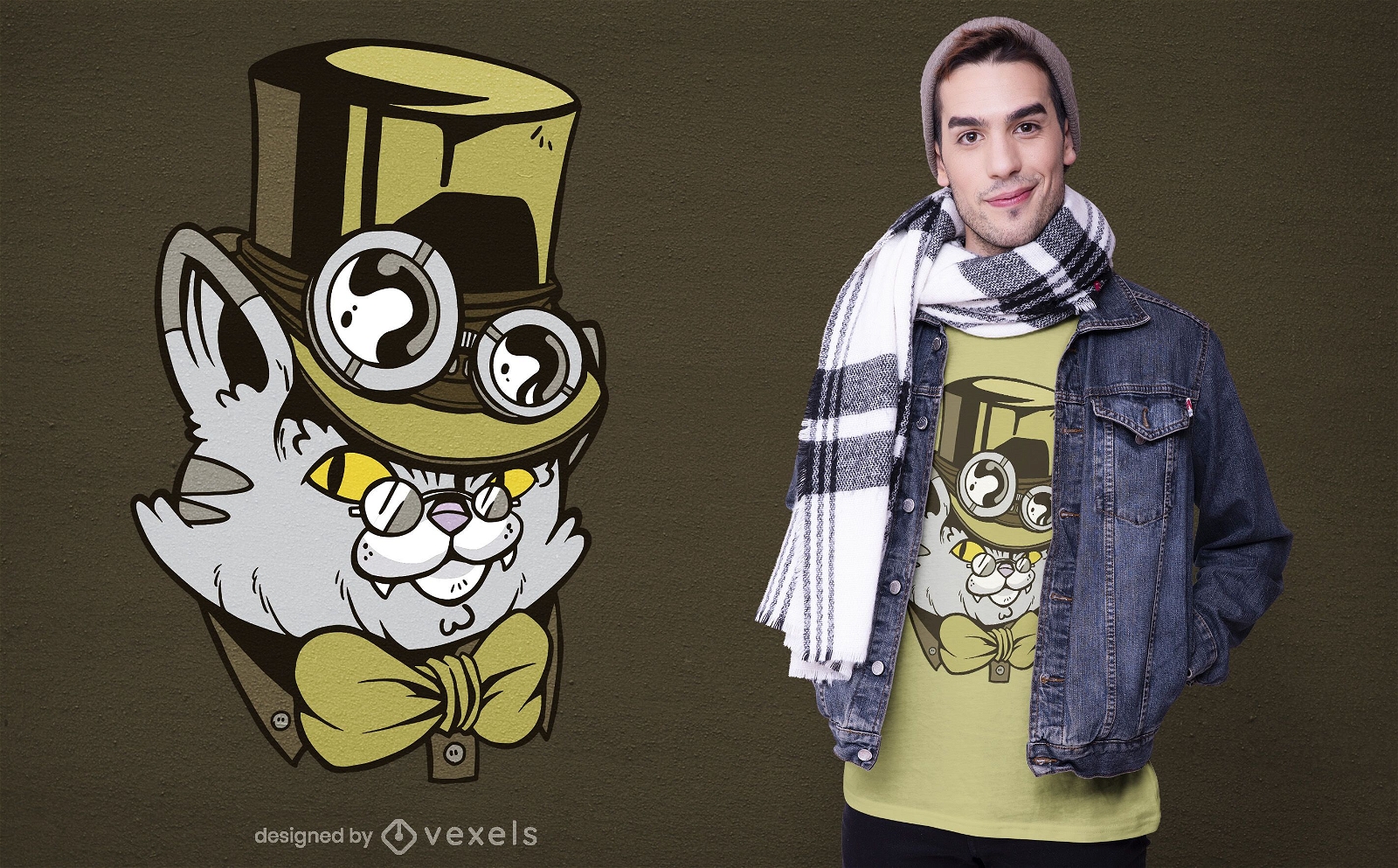 Steampunk cat character t-shirt design