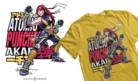 Design de camiseta de garota de luta de anime