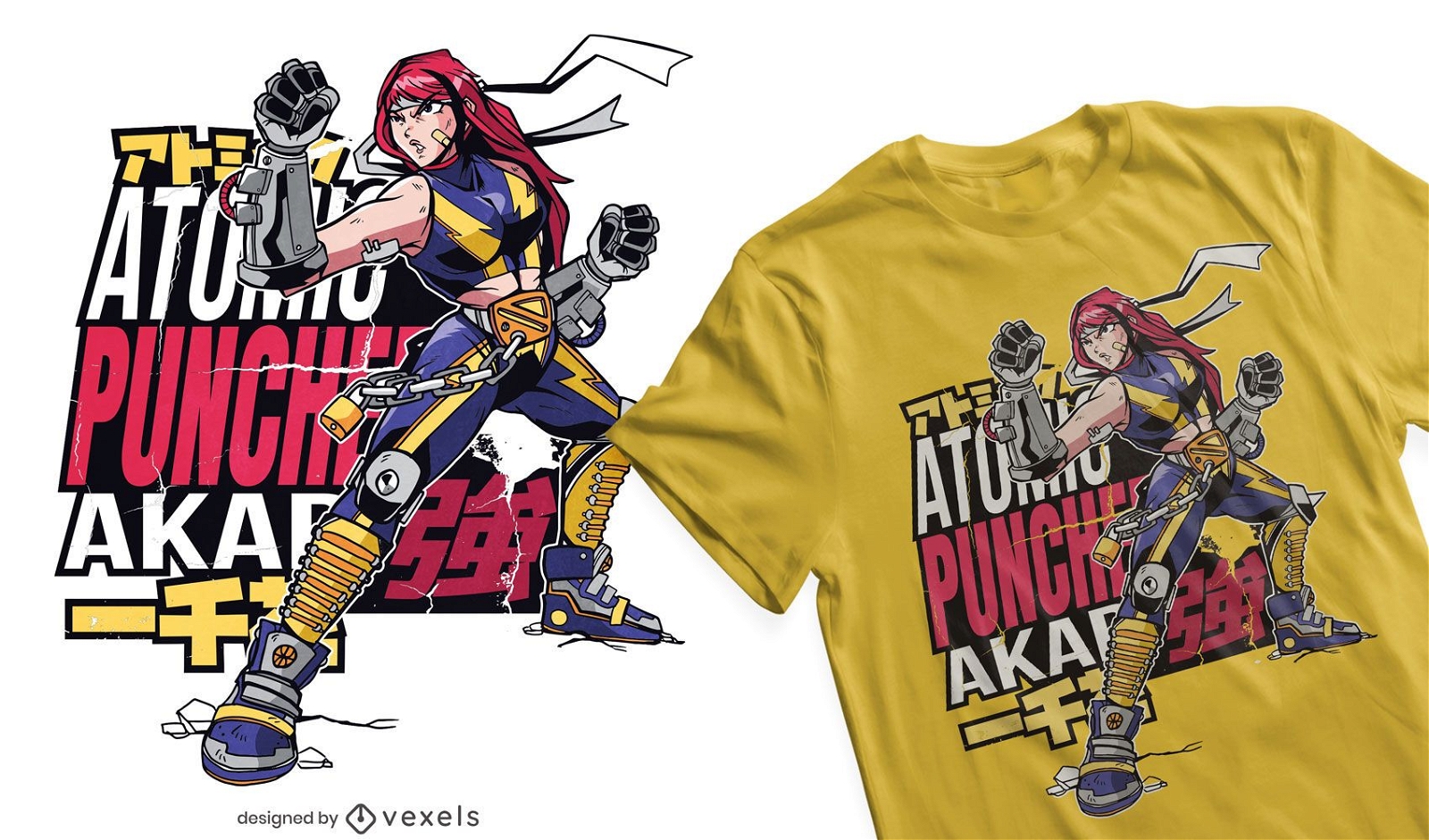 Dise?o de camiseta de anime fight girl