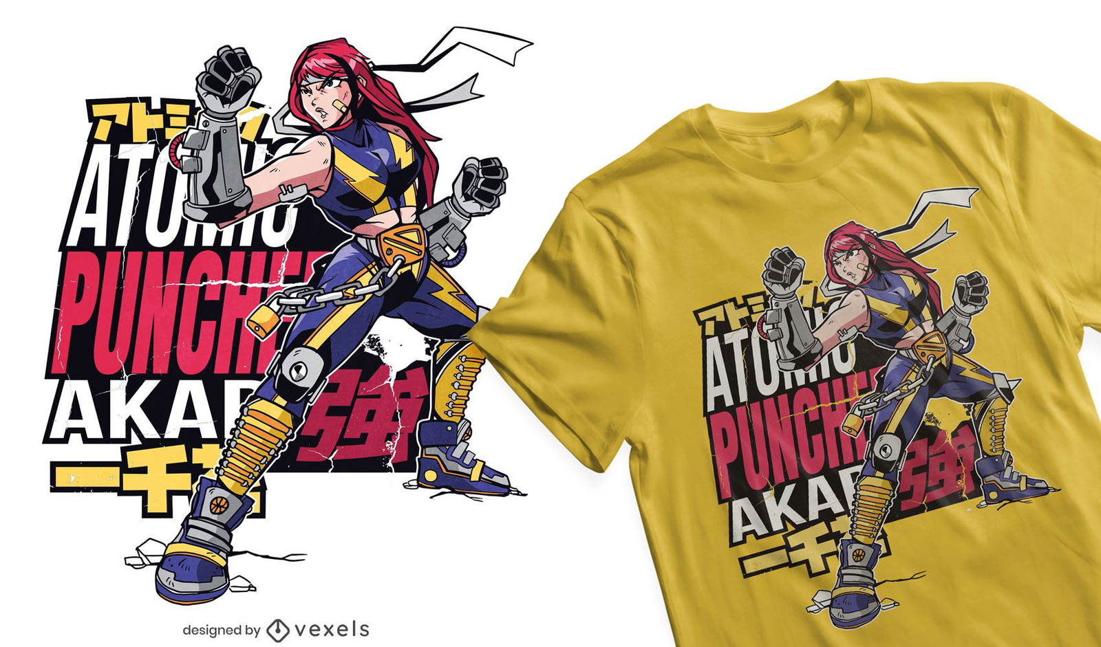 Diseño de camiseta de anime fight girl