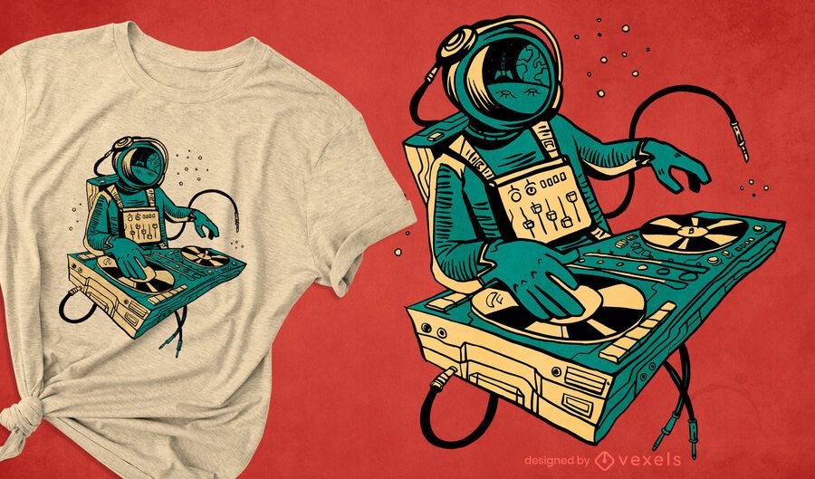 Astronaut DJing Raum T-Shirt Design Astronaut DJing Raum T-Shirt Design