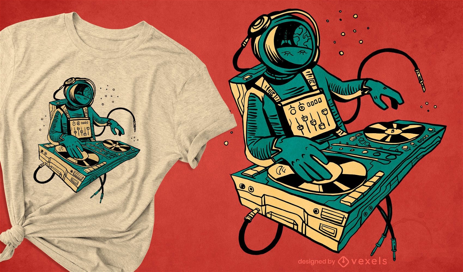 Astronauta DJing design de t-shirt espacial