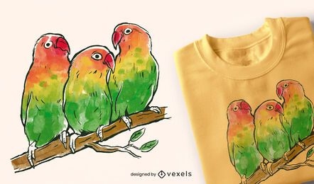 Desenho de t-shirt de papagaios em aquarela