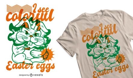 Diseño de camiseta de conejito de pascua fumando