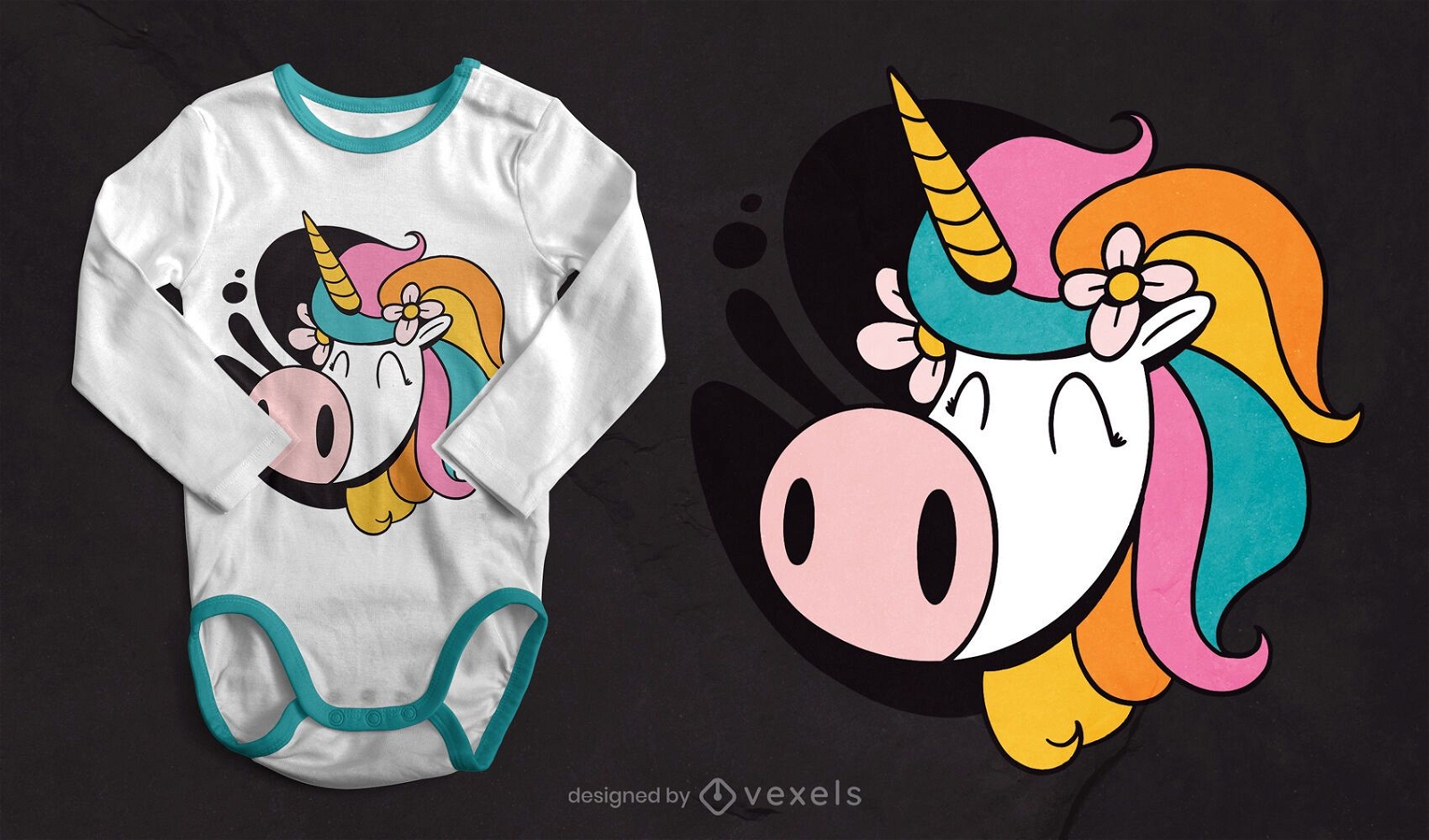 Lindo diseño de camiseta con cara de unicornio