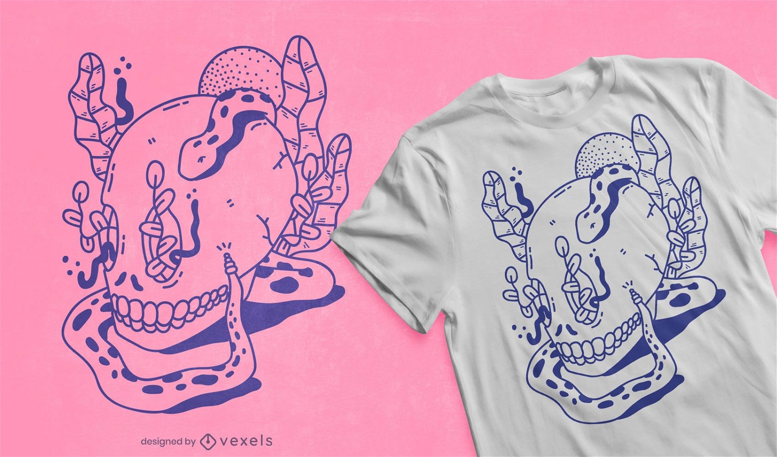 Design de t-shirt de caveira com cobra