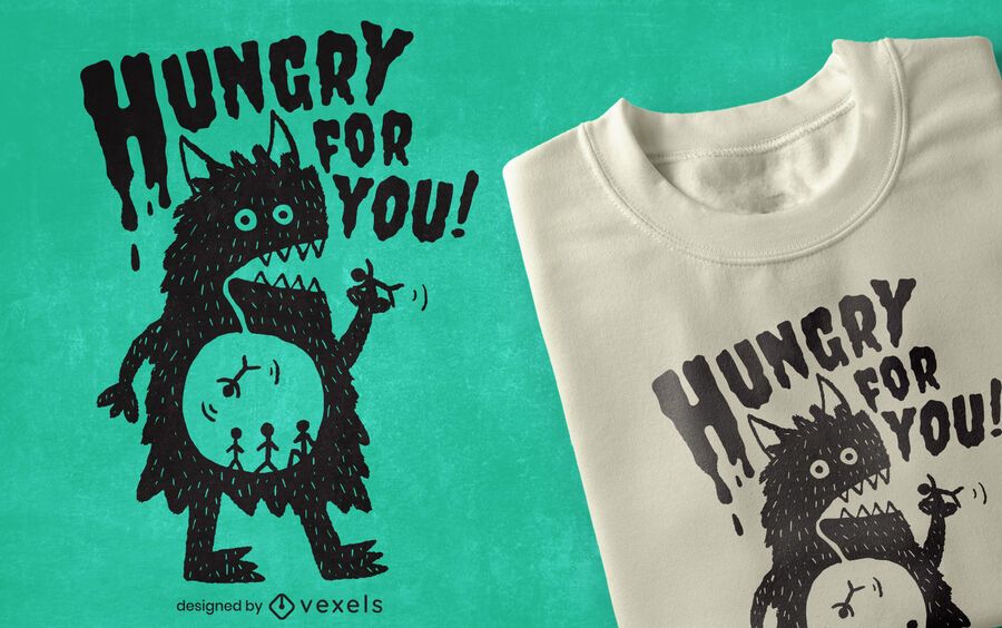 Diseño de camiseta de monstruo hambriento. Diseño de camiseta de monstruo hambriento.