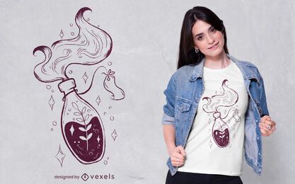 Diseño de camiseta de poción mágica floral.