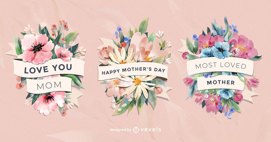Floral watercolor Mother's Day badges Floral watercolor Mother's Day badges