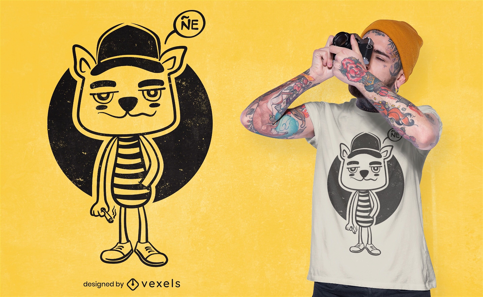 Cartoon cat smoking t-shirt design