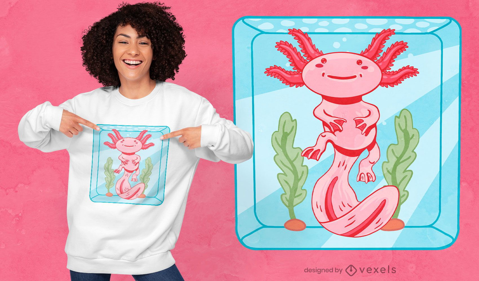 Design fofo de camiseta para aquário axolotl