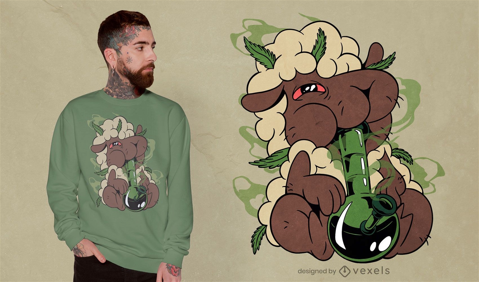 Diseño de camiseta de oveja alta marihuana.