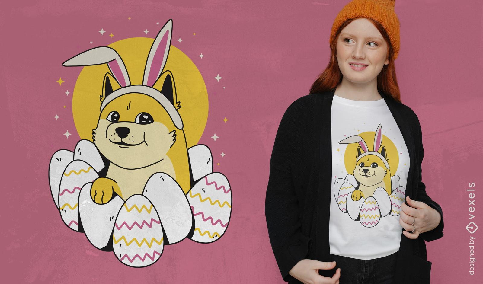 Diseño de camiseta de perro con orejas de conejo de pascua