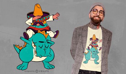 Diseño de camiseta de dinosaurio montando mexicano.