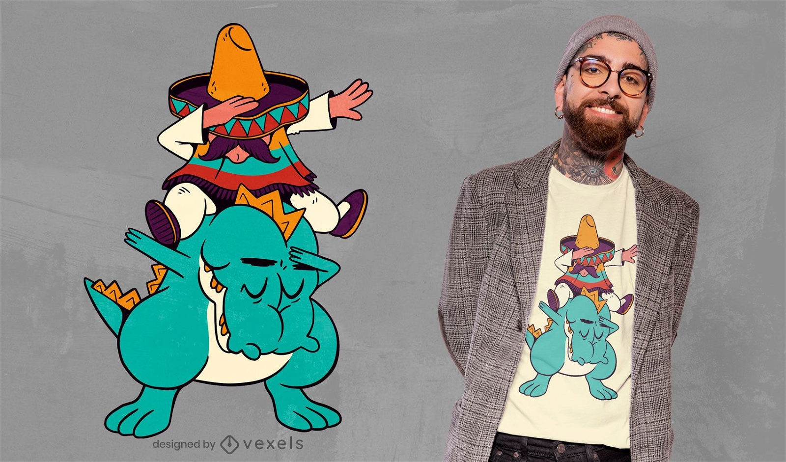 Mexikanisches reitendes Dinosaurier-T-Shirt Design